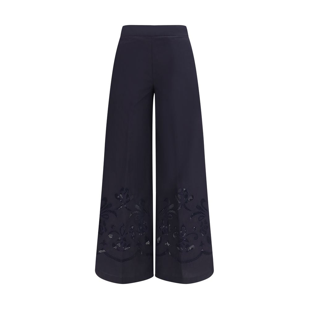Casual Pants by Forte_Forte for women in cotton & silk blue & floral features an sartorial regular-fit & wide and long with a cut for a sartorial finish.