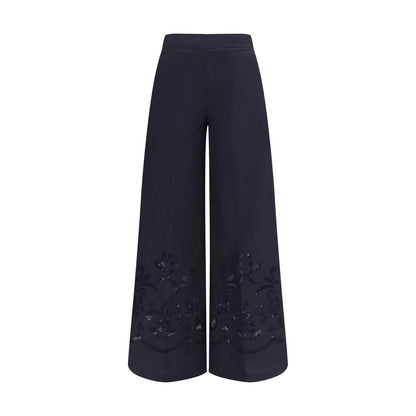 Casual Pants by Forte_Forte for women in cotton & silk blue & floral features an sartorial regular-fit & wide and long with a cut for a sartorial finish.