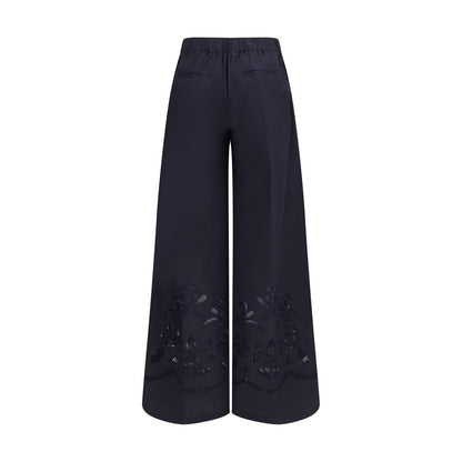 Casual Pants by Forte_Forte for women in cotton & silk blue & floral features an sophisticated and regular-fit & wide with a precise long, creating a sophisticated and sophisticated silhouette.