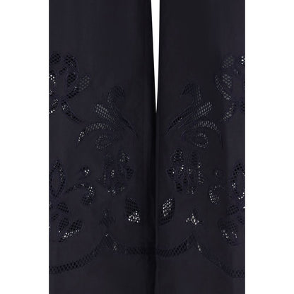 Casual Pants by Forte_Forte for women in cotton & silk blue & floral presents a refined pantology silhouette, artfully defined by a refined pantology regular-fit & wide, long, and a sophisticated .