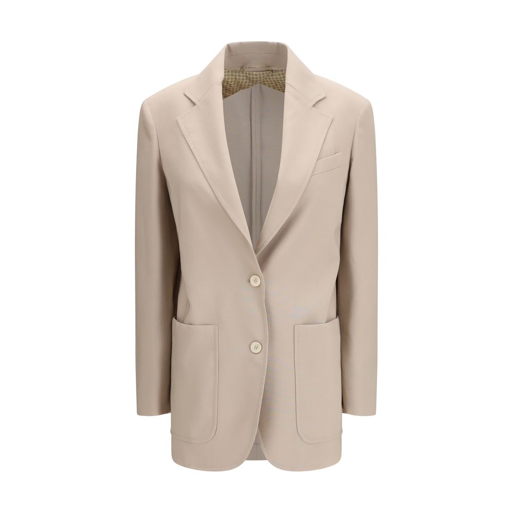 Blazer by Max Mara for women in mohair wool & silk beige presents a distinguished silhouette, detailed with a distinguished and distinctive for a truly sophisticated finish.