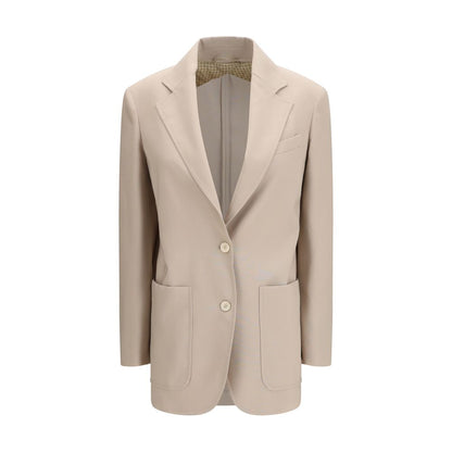 Blazer by Max Mara for women in mohair wool & silk beige presents a distinguished silhouette, detailed with a distinguished and distinctive for a truly sophisticated finish.