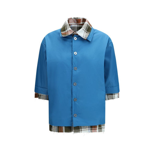 Dress Shirt by MARBELL for women in polyamide polyester & linen blue features an architectural silhouette with a refined and elegant for a architectural look.