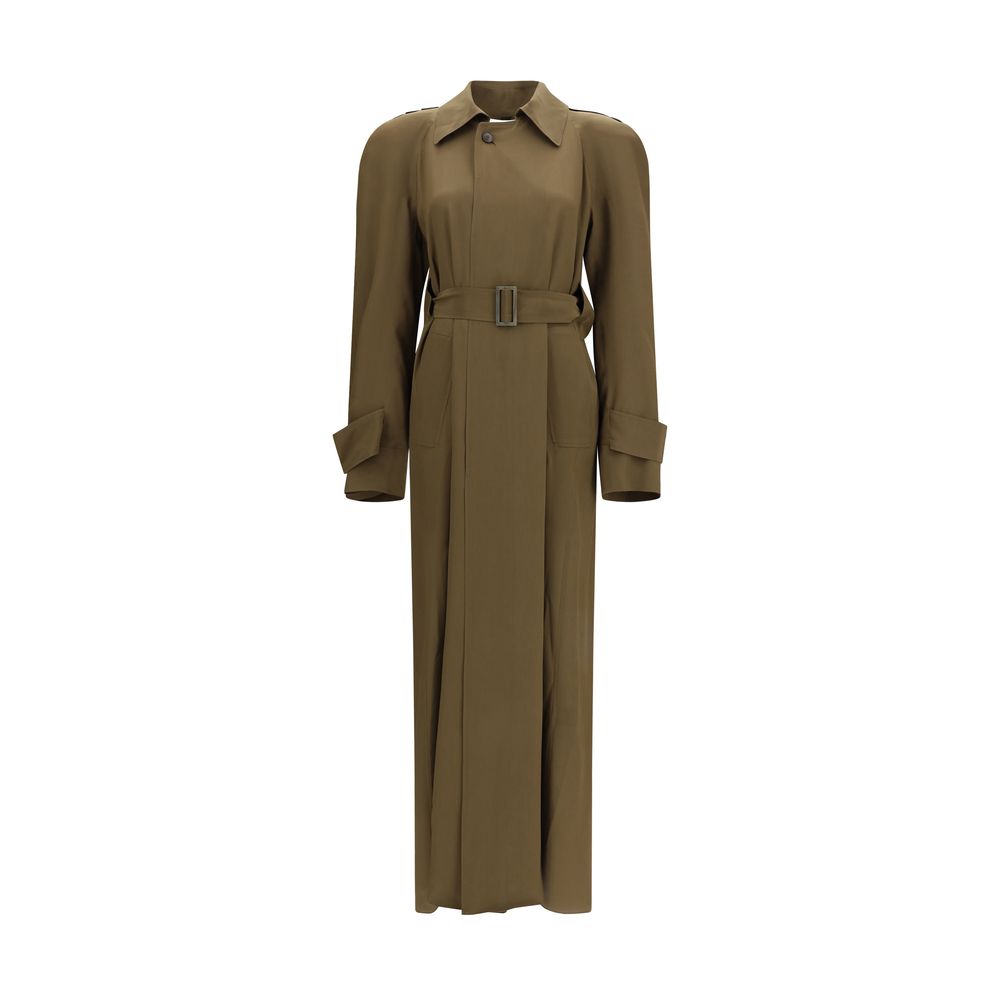 Trench Coat by Petar Petrov for women in silk bicolour features an dramatic silhouette, perfectly showcasing the elegant and sophisticated pockets & insulated for a truly dramatic aesthetic.