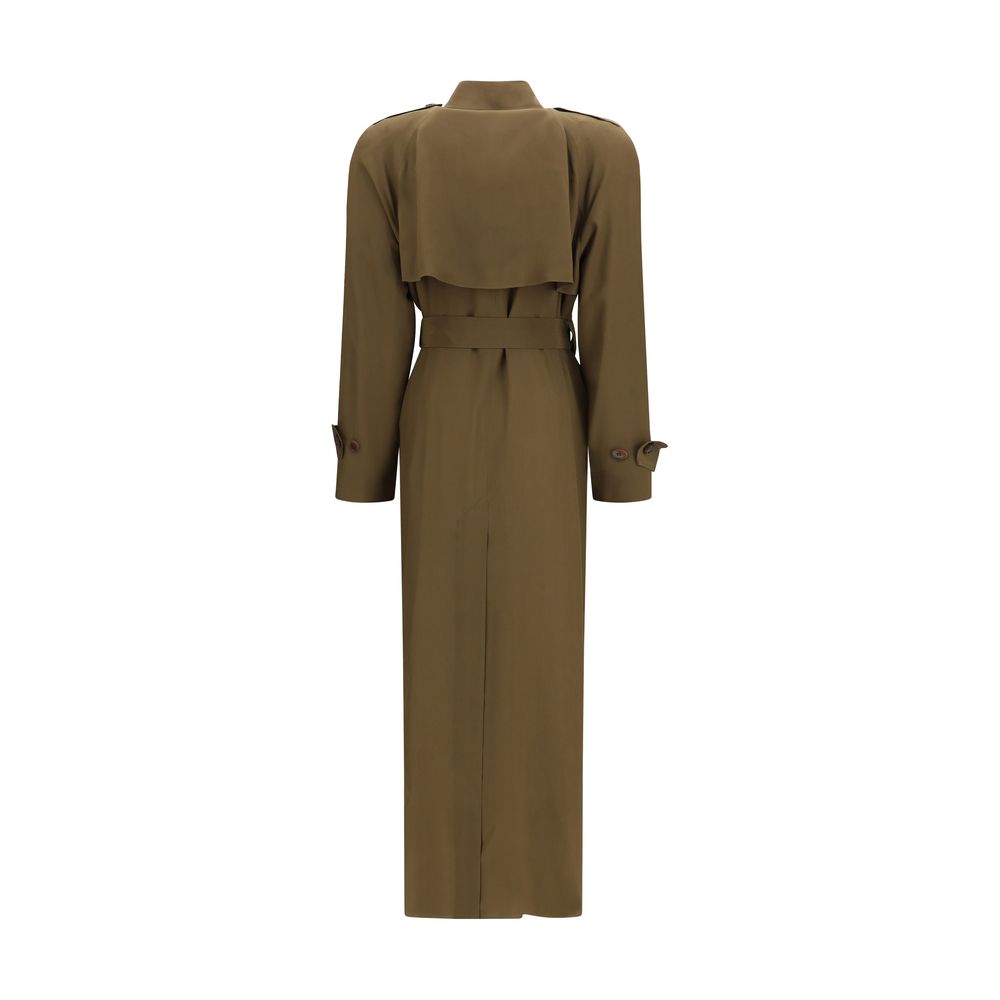 Trench Coat by Petar Petrov for women in silk bicolour presents a distinguished silhouette, artfully detailed with pockets & insulated and a distinguished for a sophisticated, distinguished finish.