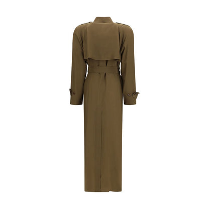 Trench Coat by Petar Petrov for women in silk bicolour presents a distinguished silhouette, artfully detailed with pockets & insulated and a distinguished for a sophisticated, distinguished finish.