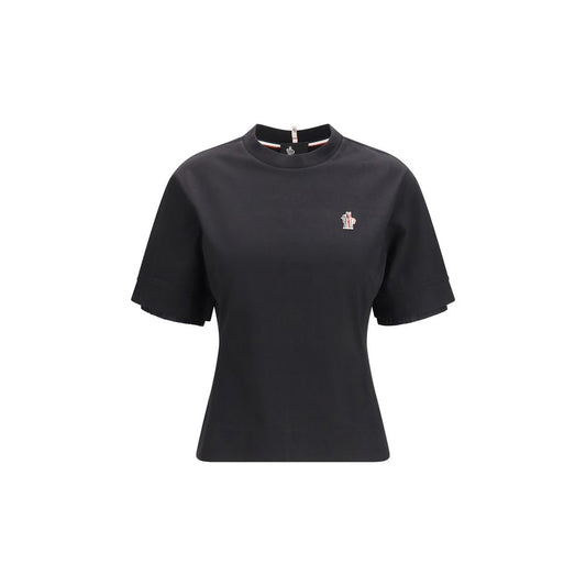 Activewear T-Shirt by Moncler Grenoble for women in cotton black features an ergonomic design with reflective, highlighting a ergonomic length and ergonomic crew neckline for a high-performance look.