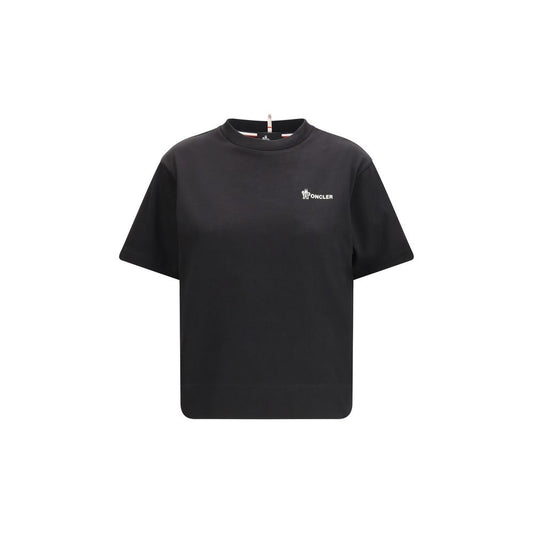 Activewear T-Shirt by Moncler Grenoble for women in cotton black & print features a versatile silhouette, showcasing a versatile crew neckline and short-sleeve detailed with high-performance for a premium look.