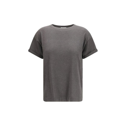 T-Shirt by Brunello Cucinelli for women in silk cashmere polyester & nylon gray showcases a chic silhouette, artfully detailed with a chic crew neckline and for a chic finish.