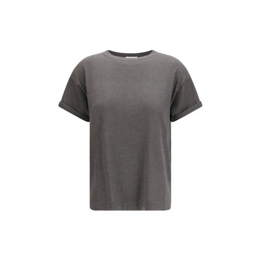 T-Shirt by Brunello Cucinelli for women in silk cashmere polyester & nylon gray showcases a chic silhouette, artfully detailed with a chic crew neckline and for a chic finish.