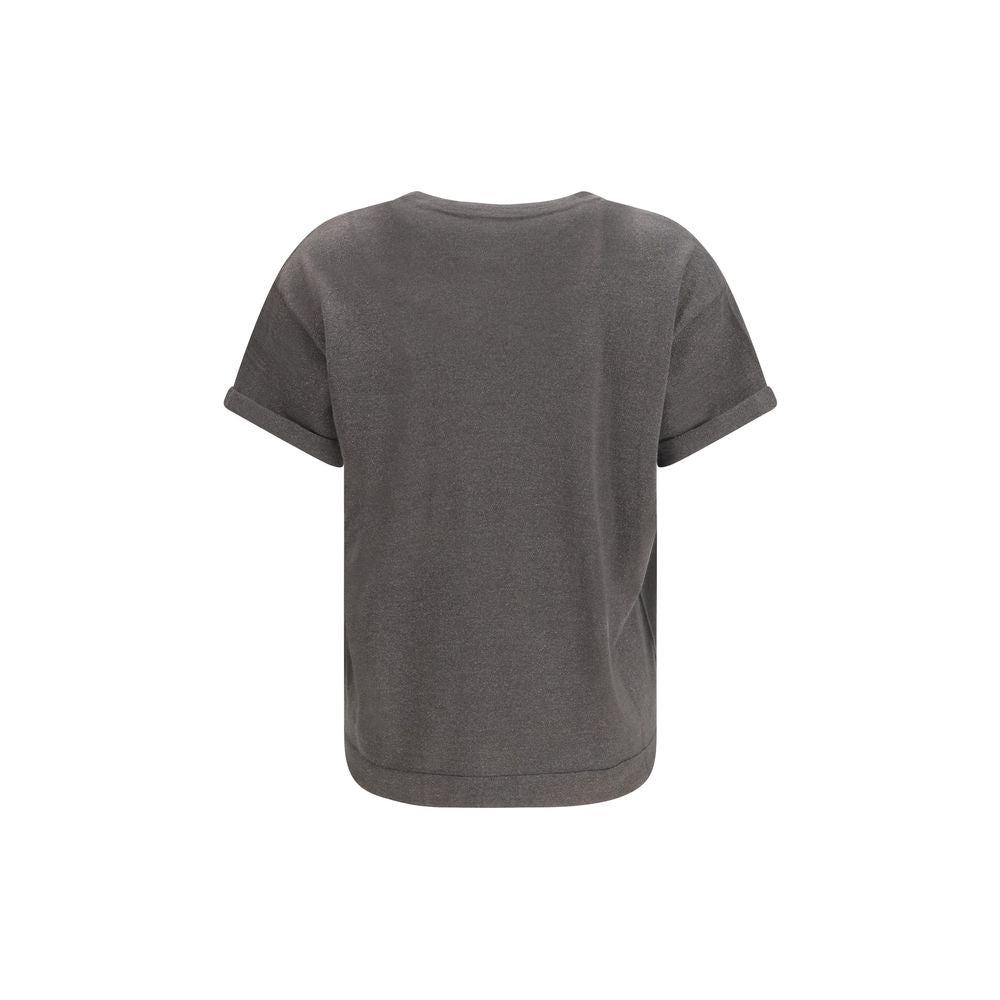 T-Shirt by Brunello Cucinelli for women in silk cashmere polyester & nylon gray features an on trend silhouette, perfectly showcasing a on trend and crew neckline for an elevated aesthetic.
