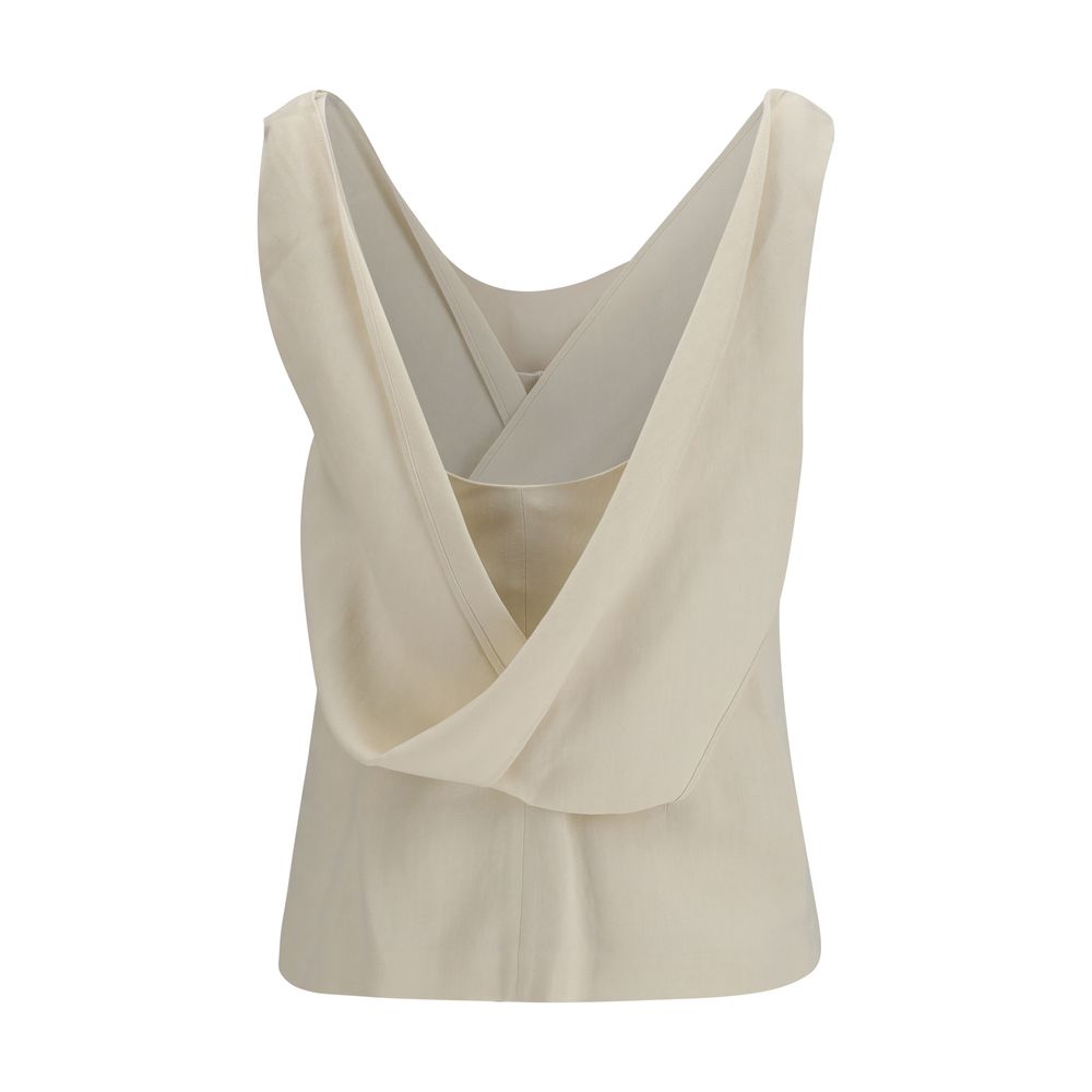 Activewear T-Shirt by Brunello Cucinelli for women in linen viscose beige features a dynamic silhouette with and wide-neck neckline enhanced by functional .