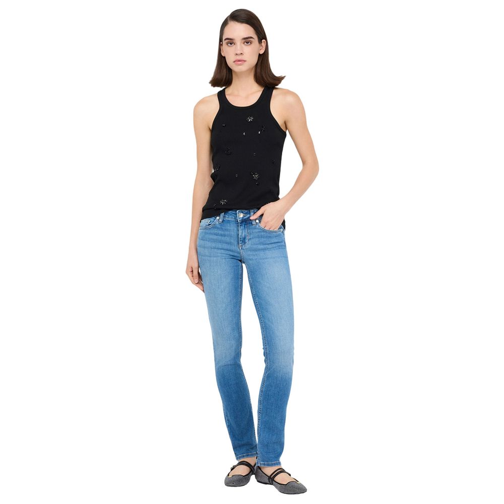 Jeans by Liu Jo for women in stretch denim cotton light-blue features a polished silhouette with a polished skinny, regular-fit & slim, reaching a polished long and finished with a polished .