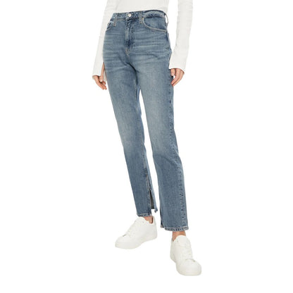 Jeans by Calvin Klein Jeans for women in stretch denim cotton blue features a polished silhouette with a polished skinny & slim, reaching a polished long and finished with a polished .