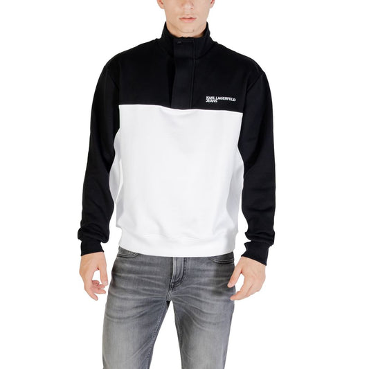 Activewear Sweatshirt by Karl Lagerfeld for men in cotton polyester & horn black, horn & white features an streamlined silhouette, showcasing the streamlined high-collar neckline and with functional for a premium, athletic look.