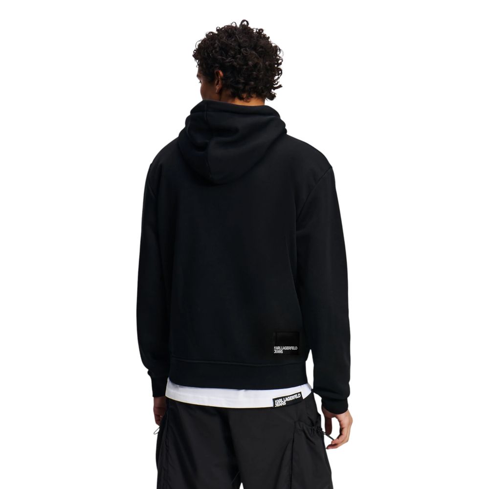 Hooded Hoodie by Karl Lagerfeld for men in cotton & kangaroo black features a edgy silhouette, detailed with a edgy hooded neckline and for a refined finish.
