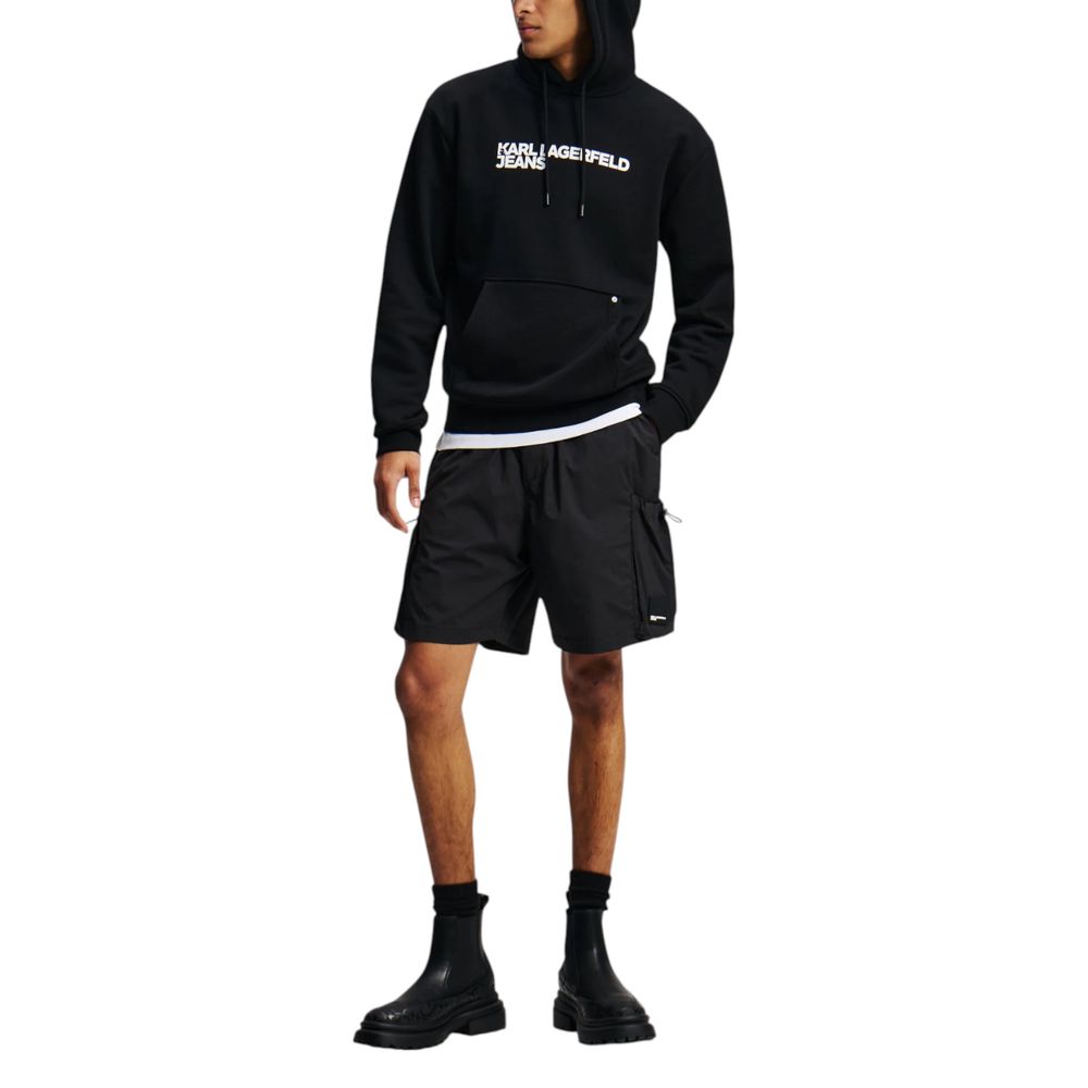 Hooded Hoodie by Karl Lagerfeld for men in cotton & kangaroo black features a edgy silhouette, detailed with a edgy hooded neckline and for a refined finish.