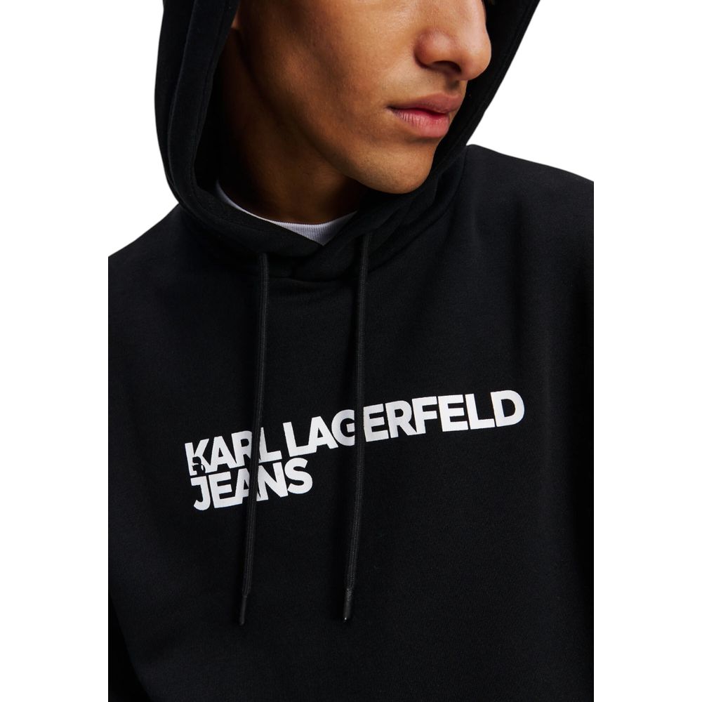 Hooded Hoodie by Karl Lagerfeld for men in cotton & kangaroo black features an avant-garde silhouette, showcasing a sophisticated hooded neckline and detail for a truly avant-garde finish.