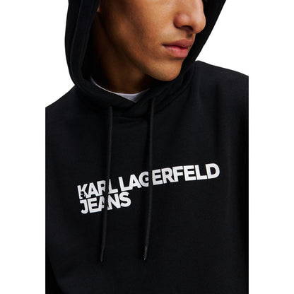 Hooded Hoodie by Karl Lagerfeld for men in cotton & kangaroo black features an avant-garde silhouette, showcasing a sophisticated hooded neckline and detail for a truly avant-garde finish.