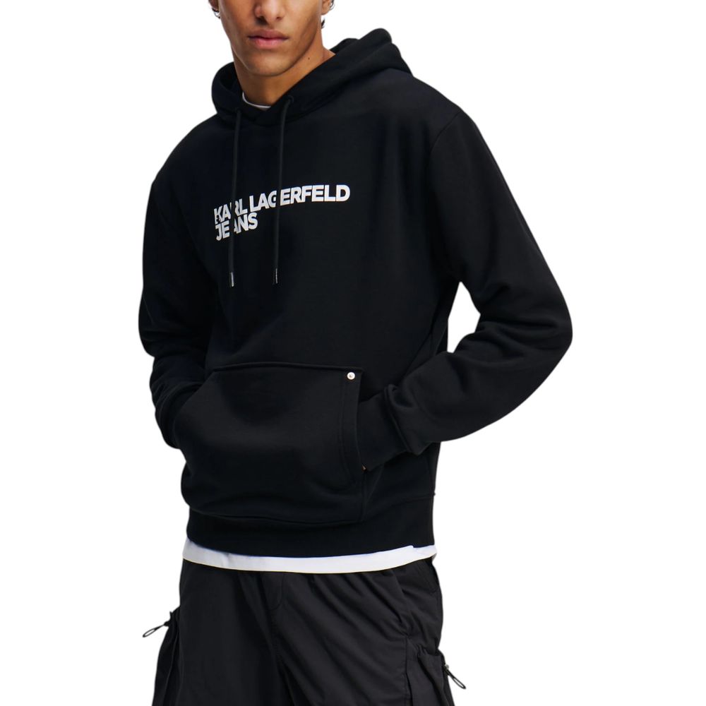 Hooded Hoodie by Karl Lagerfeld for men in cotton & kangaroo black features an dramatic silhouette, showcasing a sophisticated and dramatic for a refined, modern aesthetic.