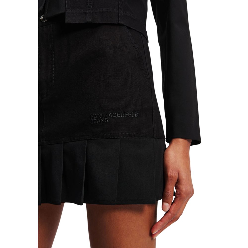 Skirt by Karl Lagerfeld for women in stretch polyester cotton black features a captivating silhouette, showcasing the captivating Women's Mini Pleated Stretch Polyester Cotton Skirt design with a sophisticated mini for a captivating look.