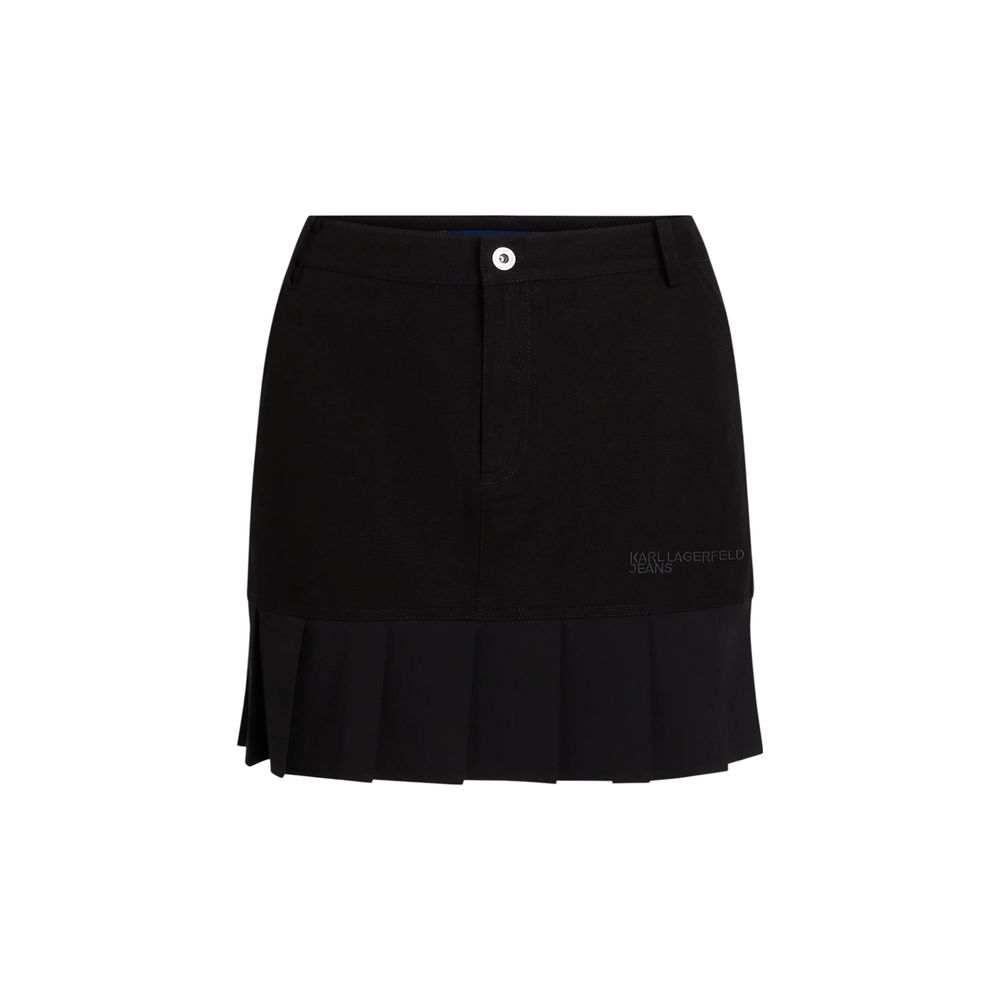 Skirt by Karl Lagerfeld for women in stretch polyester cotton black features a sublime silhouette, showcasing the sublime design of the Women's Mini Pleated Stretch Polyester Cotton Skirt in a sophisticated mini.