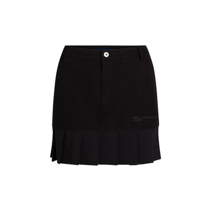 Skirt by Karl Lagerfeld for women in stretch polyester cotton black features a sublime silhouette, showcasing the sublime design of the Women's Mini Pleated Stretch Polyester Cotton Skirt in a sophisticated mini.