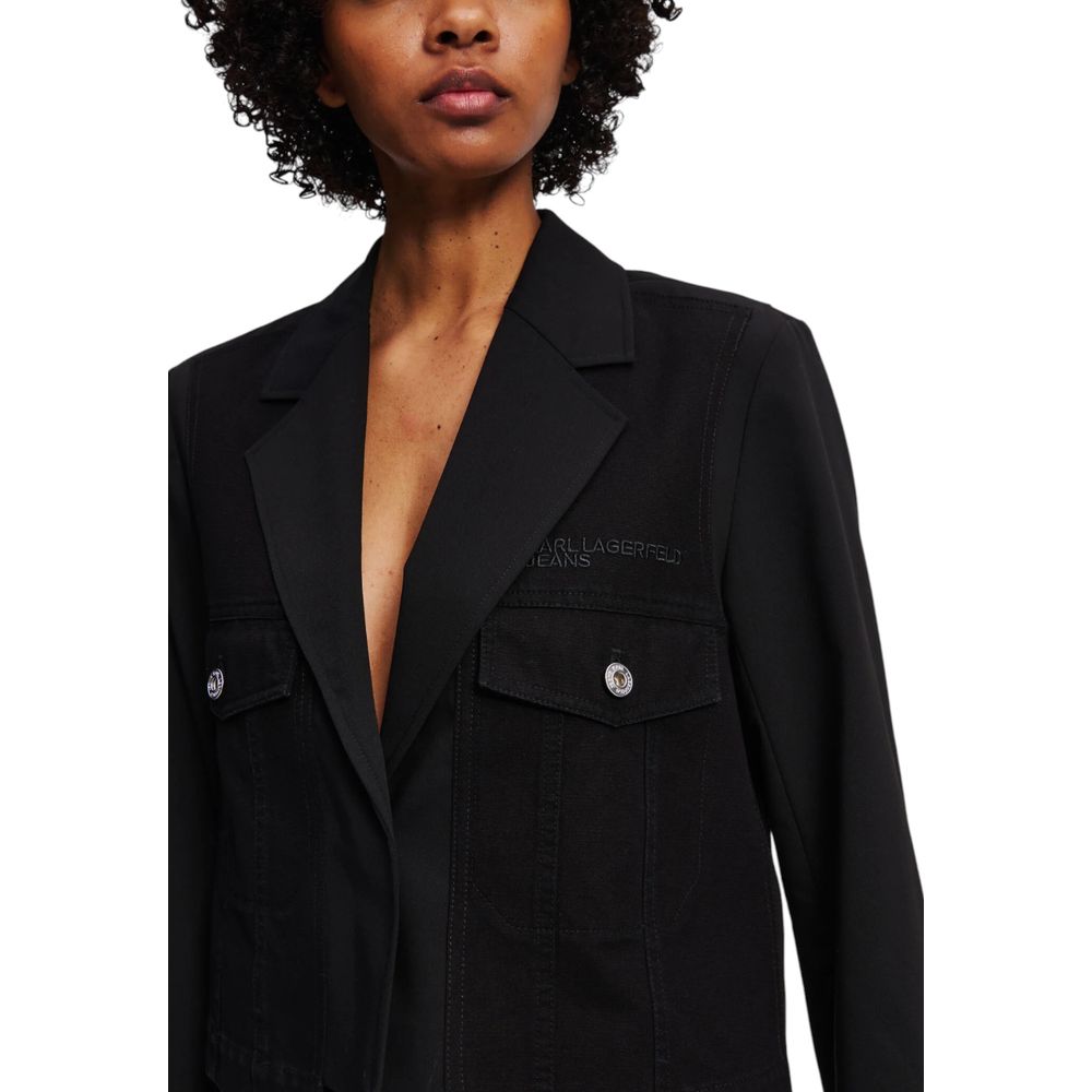Blazer by Karl Lagerfeld for women in stretch polyester cotton black features an stylish silhouette, showcasing a sophisticated and stylish for a truly stylish finish.