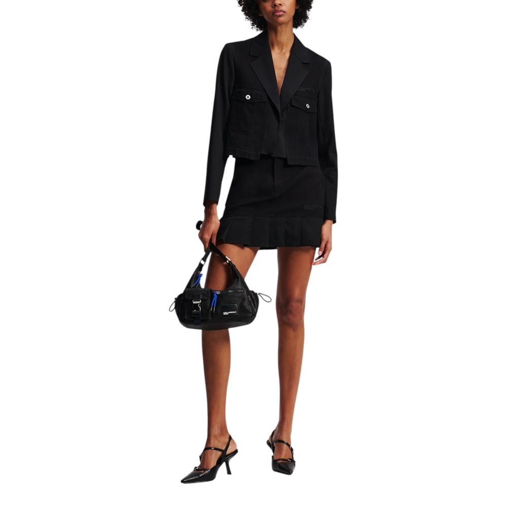 Blazer by Karl Lagerfeld for women in stretch polyester cotton black showcases a discerning silhouette, elegantly detailed with a sophisticated and premium for a truly discerning finish.