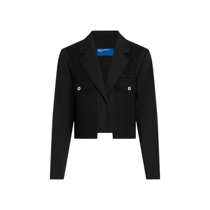 This Blazer by Karl Lagerfeld for women in stretch polyester cotton black presents a tailored silhouette, meticulously tailored with a tailored and distinctive for a tailored finish.