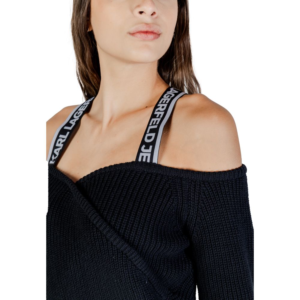 Sweatshirt by Karl Lagerfeld for women in wool cotton black showcases a slouchy chic silhouette, artfully detailed with a slouchy chic and for a slouchy chic finish.
