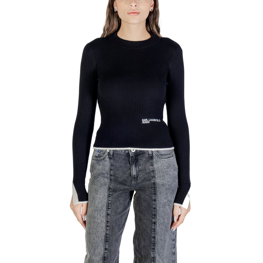 Sweatshirt by Karl Lagerfeld for women in polyamide polester viscose black features an magnificent silhouette, showcasing a sophisticated mock neckline and detail for a truly magnificent finish.