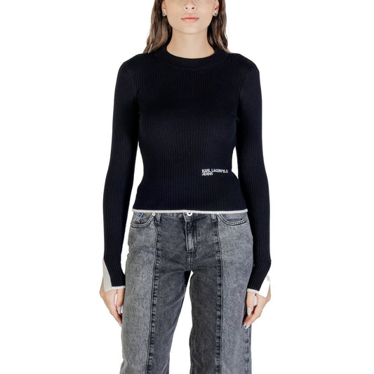 Sweatshirt by Karl Lagerfeld for women in polyamide polester viscose black features an magnificent silhouette, showcasing a sophisticated mock neckline and detail for a truly magnificent finish.