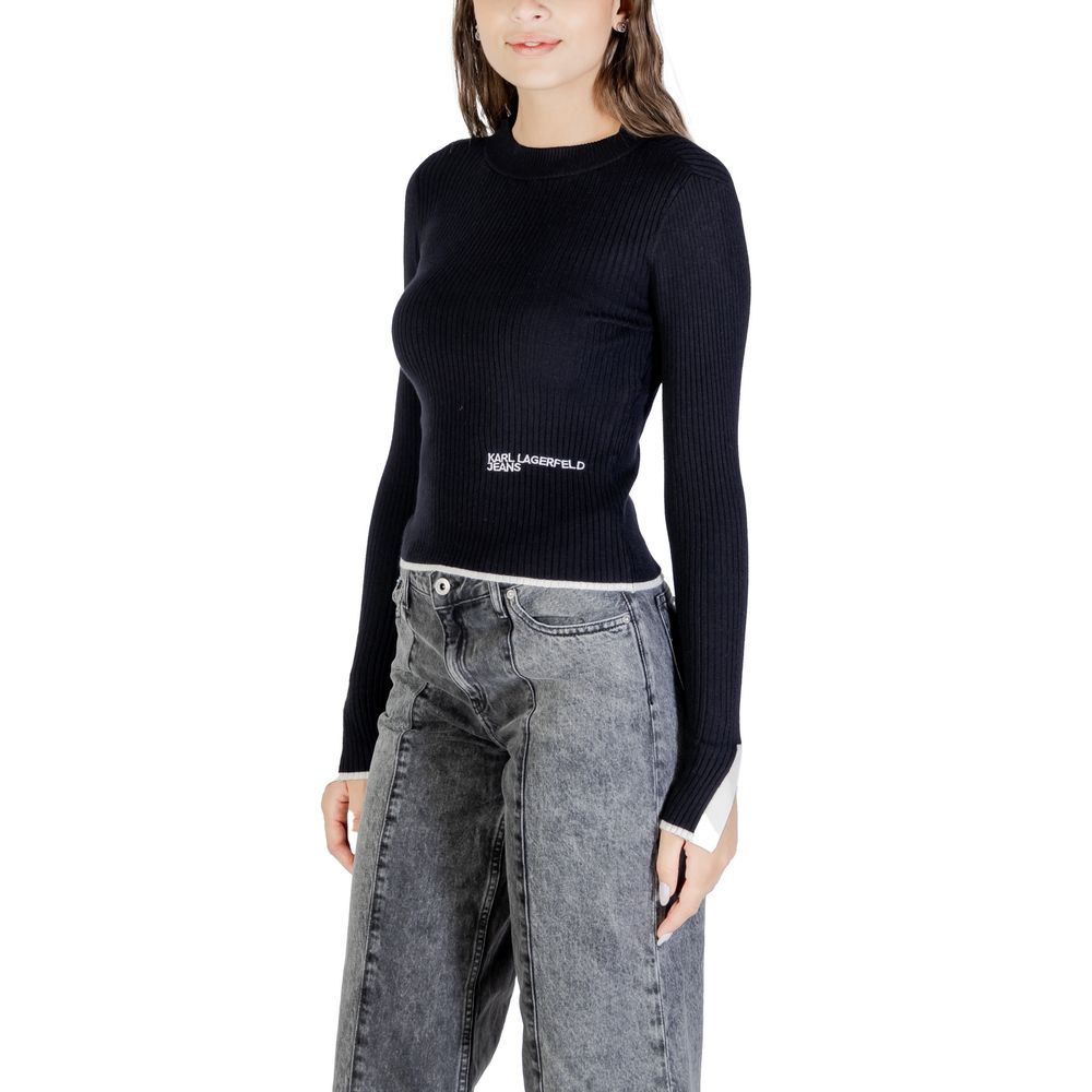 Sweatshirt by Karl Lagerfeld for women in polyamide polester viscose black features an provocated silhouette, detailed with a provocated and a refined mock neckline for a sophisticated aesthetic.