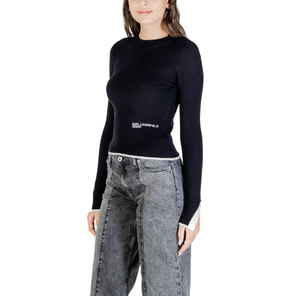 Sweatshirt by Karl Lagerfeld for women in polyamide polester viscose black features an provocated silhouette, detailed with a provocated and a refined mock neckline for a sophisticated aesthetic.