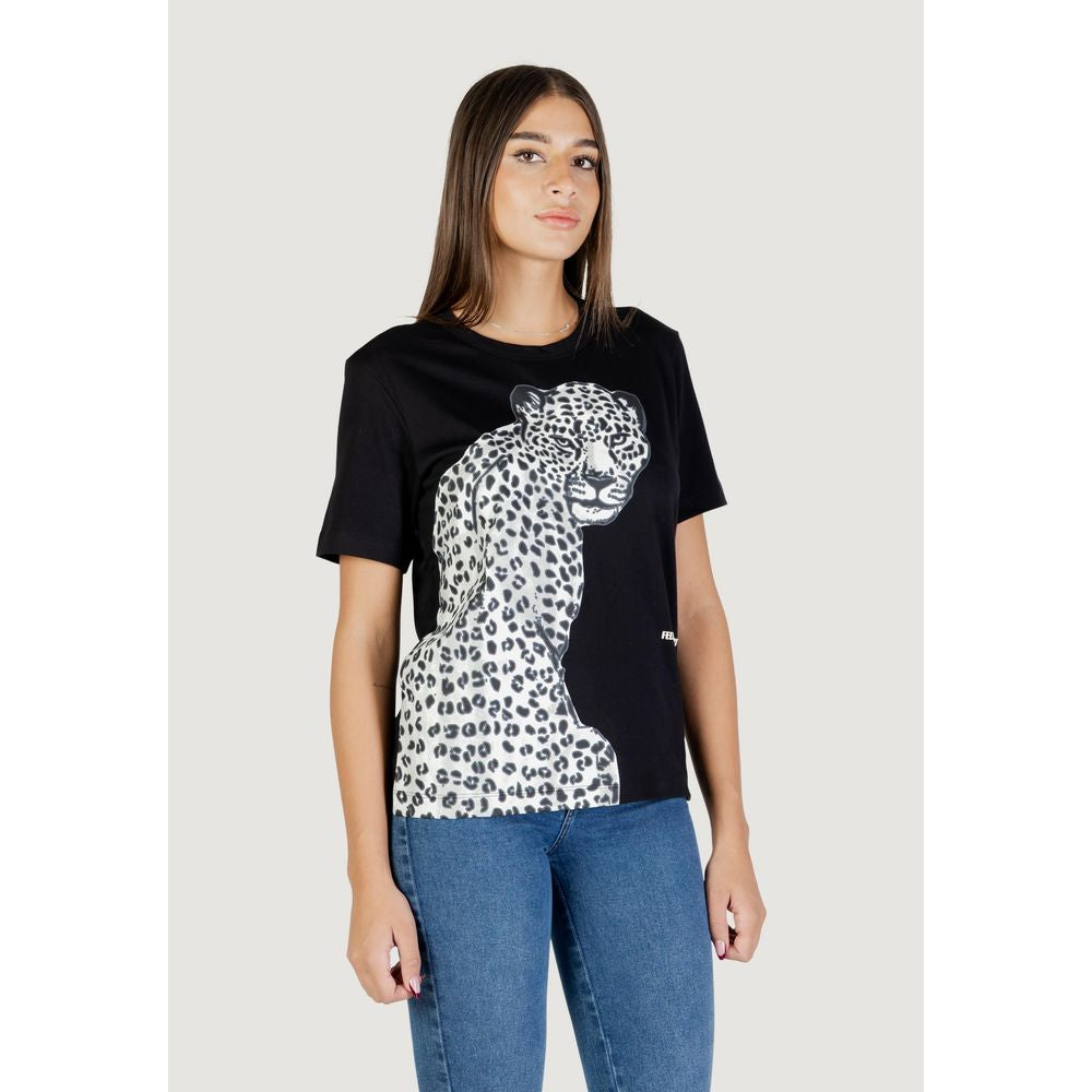 Colcci Women's Short-Sleeve Crew-Neck Cotton T-Shirt - Black Leopard Print