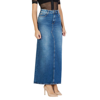 Skirt by Colcci for women in cotton blue & natural features a contoured silhouette from the Women's Maxi Long Flared High-Rise Cotton Skirt collection, characterized by its contoured maxi long for a contoured finish.