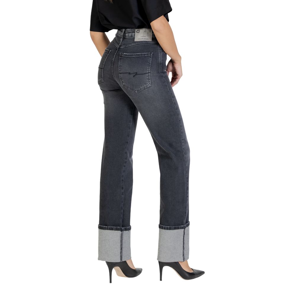 Jeans by Colcci for women in stretch denim cotton black features an refined tailoring silhouette, showcasing a premium skinny, wide & slim with a high rise and long cut for a refined tailoring look.