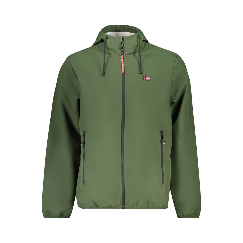 Hooded Windbreaker Jacket by Norway 1963 for men in polyester green features an stylish silhouette, showcasing a sophisticated hooded neckline and performance-driven pockets, hooded & windproof for a premium, stylish look.
