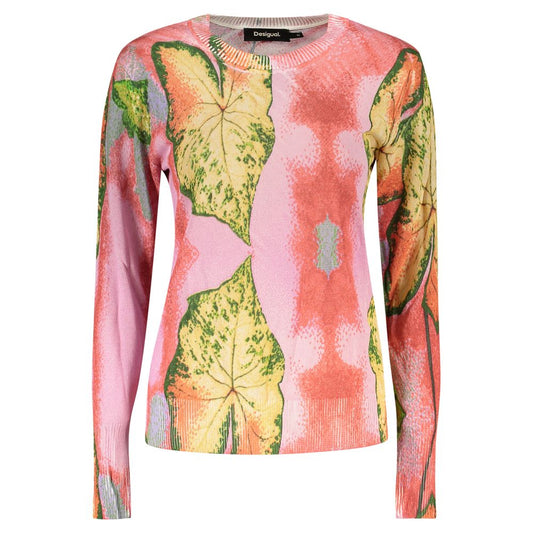 Sweatshirt by Desigual for women in linen polyamide & viscose pink & print features an provocated silhouette, detailed with a provocated and a refined crew neckline for a sophisticated aesthetic.
