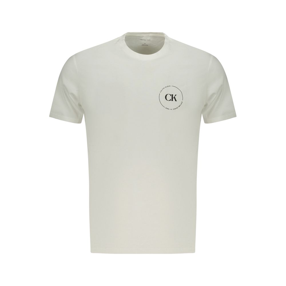 T-Shirt by Calvin Klein for men in cotton canvas white showcases a unassuming silhouette, artfully detailed with a refined crew neckline and unassuming for a sophisticated, contemporary look.