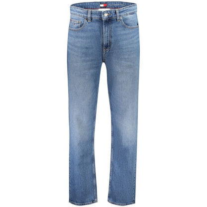 Jeans by Tommy Hilfiger for men in stretch denim cotton blue presents a tailored silhouette, showcasing a tailored tapered-leg & regular-fit and long cut with a refined for a truly tailored aesthetic.