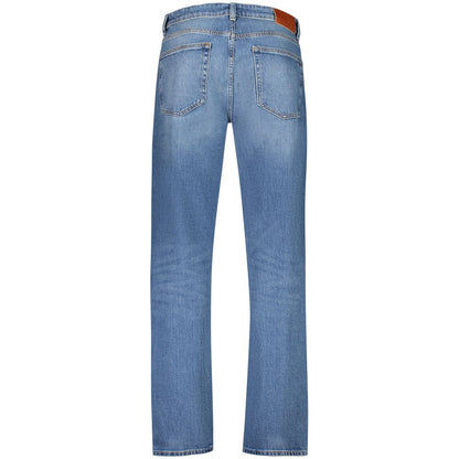 Jeans by Tommy Hilfiger for men in stretch denim cotton blue features an refined tailoring silhouette, showcasing a premium tapered-leg & regular-fit with a and long cut for a refined tailoring look.