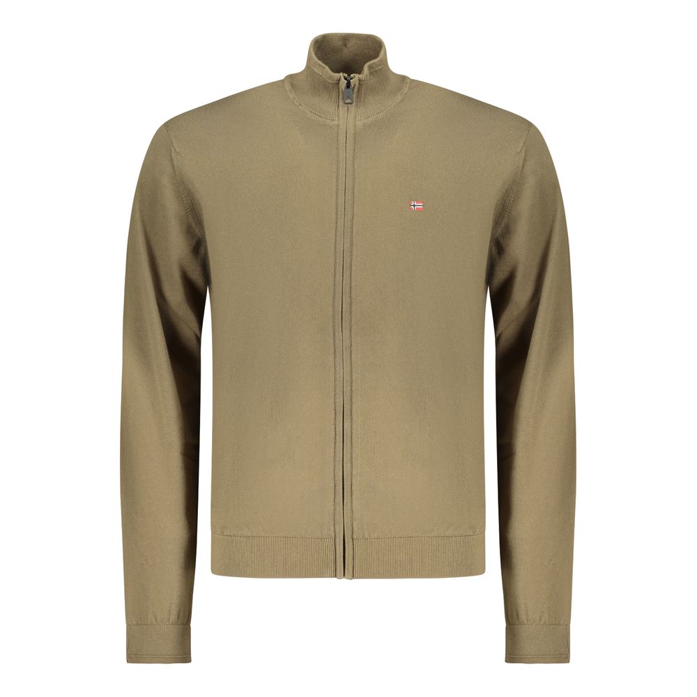 Cardigan by Napapijri for men in cotton green features a nuanced silhouette with a refined high-neck neckline and nuanced detailing for a sophisticated look.