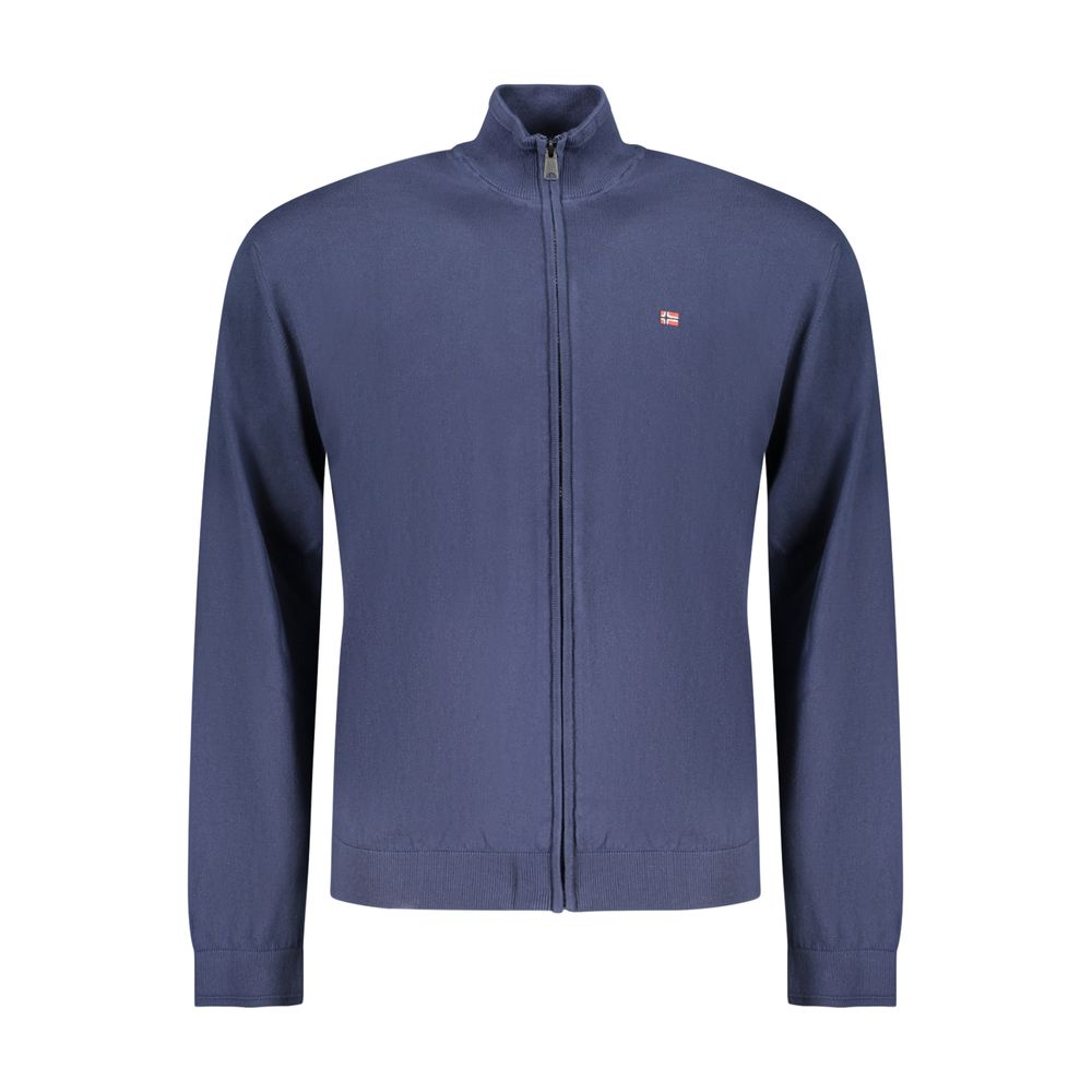 Cardigan by Napapijri for men in cotton blue showcases a captivating silhouette, artfully detailed with a captivating and high-neck neckline for a truly sophisticated captivating look.