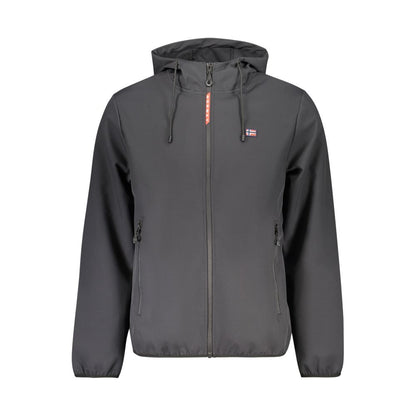 Hooded Windbreaker Jacket by Norway 1963 for men in polyester black features an stylish silhouette, showcasing a sophisticated hooded neckline and performance-driven pockets, hooded & windproof for a premium, stylish look.