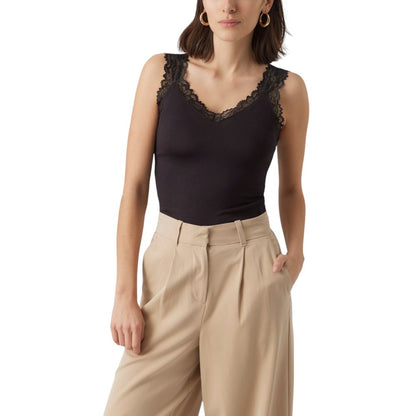 Tank Top by Vero Moda for women in strech viscose black showcases a streamlined Women's V-Neck Strech Viscose Tank Top design with a streamlined and v-neck neckline.