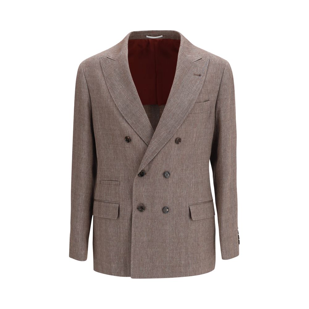 Blazer by Brunello Cucinelli for men in linen & wool brown, burgundy & natural features an stylish silhouette, showcasing a sophisticated and stylish for a truly stylish finish.