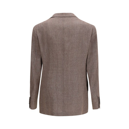 Blazer by Brunello Cucinelli for men in linen & wool brown, burgundy & natural showcases a discerning silhouette, elegantly detailed with a sophisticated and premium for a truly discerning finish.