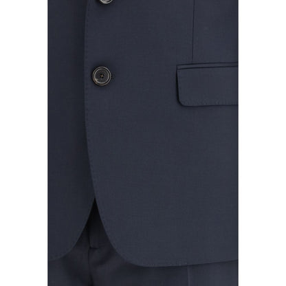 Pant Suit by Dsquared² for men in wool blue presents a nuanced silhouette, showcasing a nuanced and nuanced regular-fit for an elevated aesthetic.